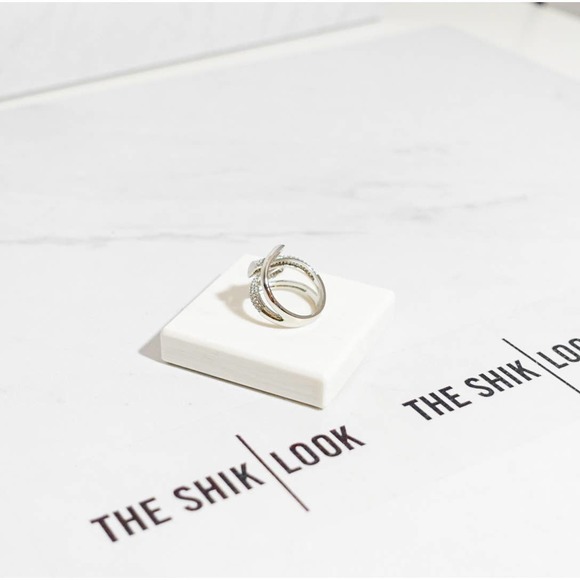 Silver Cubic Zirconia Crystal Geometric Adjustable Ring - Picture 8 of 14